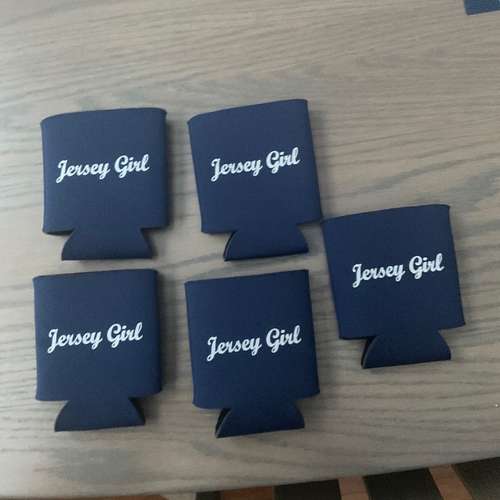 JERSEY GIRL  KOOZIES (Five). All in excellent condition!  Navy Blue & White.